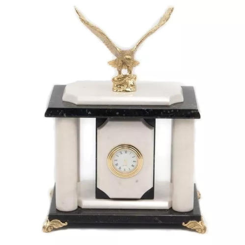 Часы "Орел" бронза мрамор змеевик  170х120х240 мм 3000 гр.