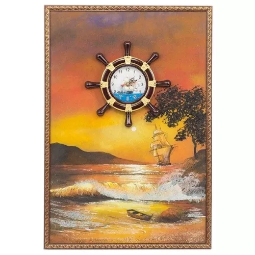 Часы с картиной «Парусник на закате» 45х65 см