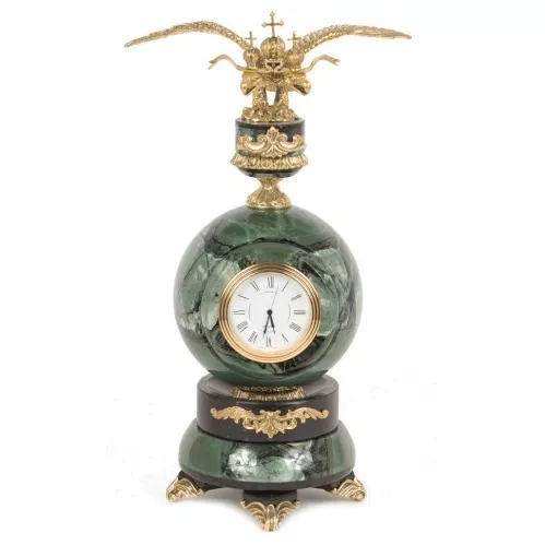 Часы "Двуглавый орел" офиокальцит бронза 110х110х280 мм 2600 гр.