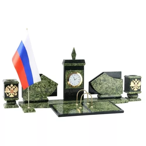 Настольный набор с гербом флагом России змеевик