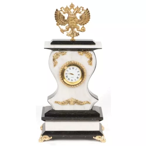 Часы "Герб" мрамор змеевик бронза 140х95х290 мм 2700 гр.