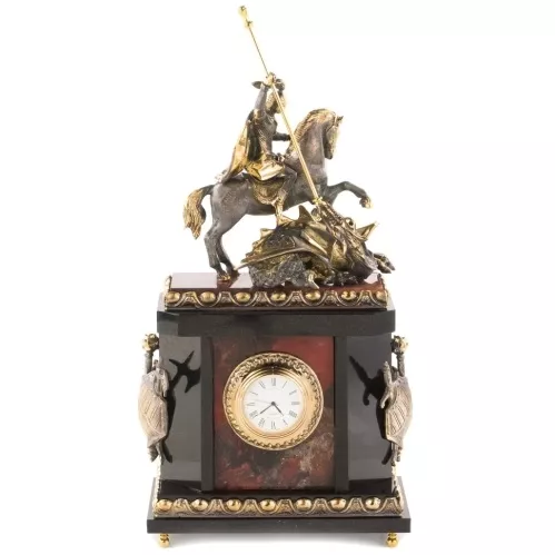 Часы из яшмы и бронзы "Георгий Победоносец"